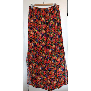 Natural Life Pants Womens XL Pink Colorful Floral Boho Wide Leg Palazzo Flowy